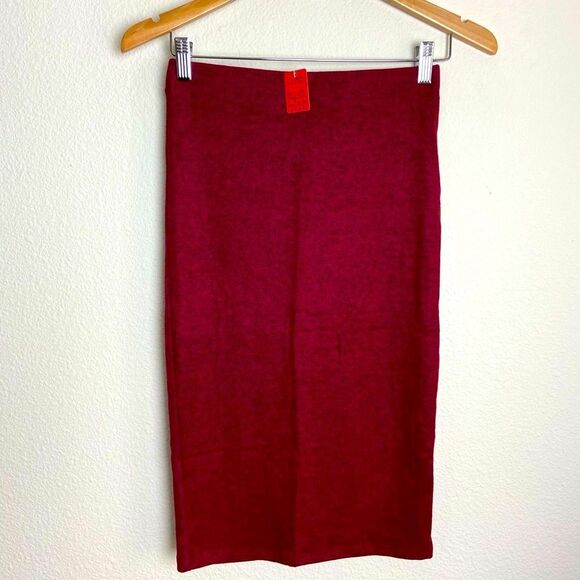 HEART & HIPS Burgundy/Black Two Tone Hacci Rib Knee Career Office Pencil Skirt - Picture 1 of 5
